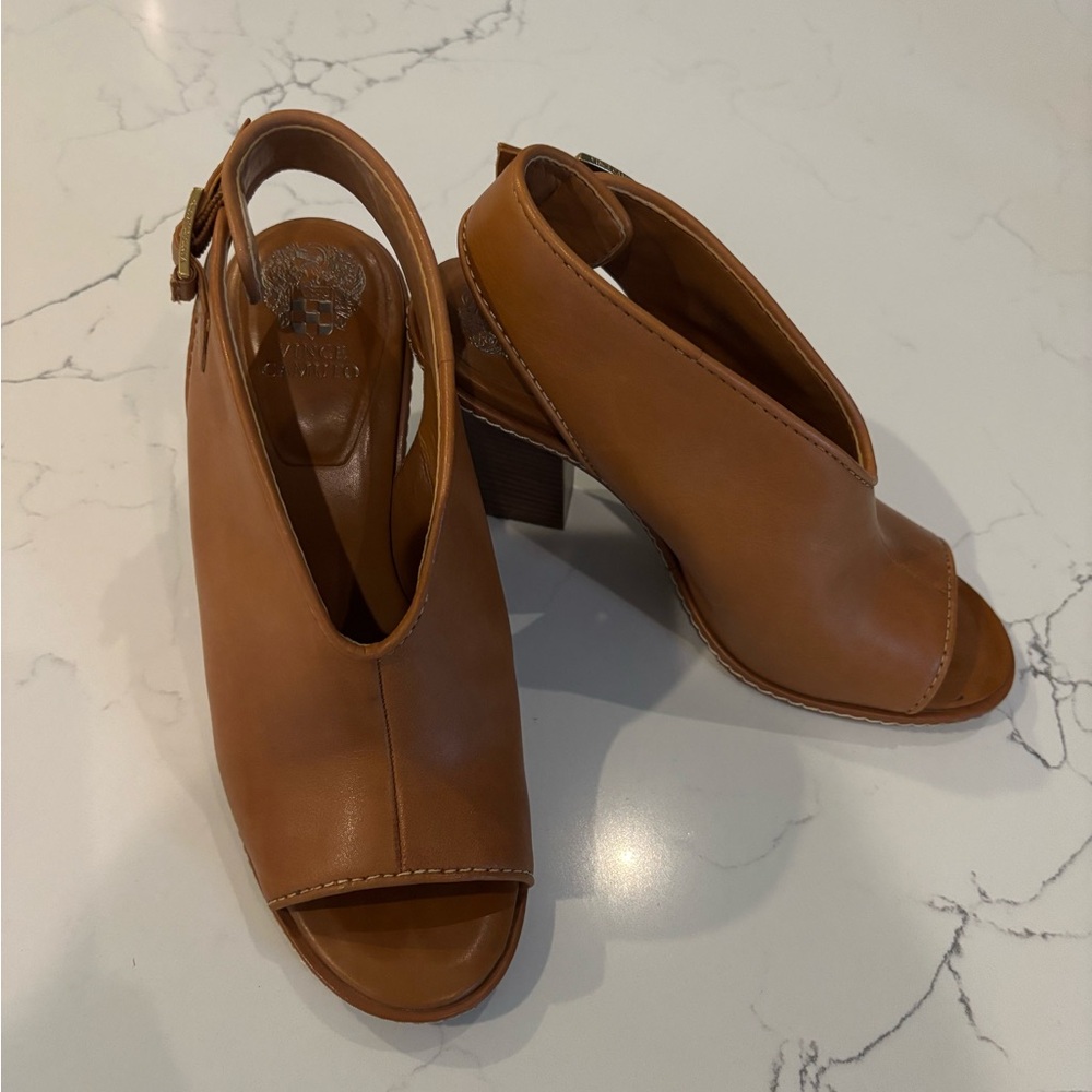 Vince Camuto Tan Peep-Toe Heels